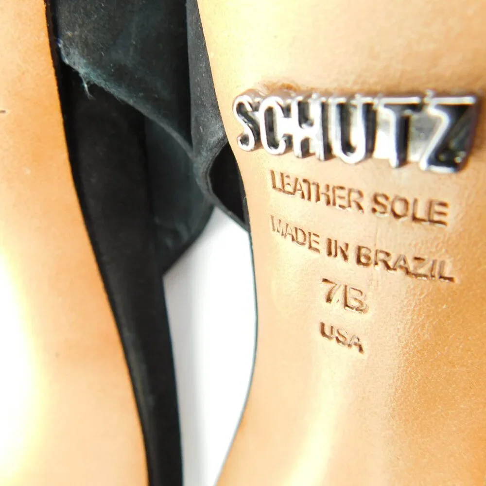 SCHUTZ Black Suede Leather Peep Toe Sling Heel Pumps 7